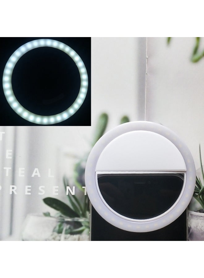 Mobile Phone Selfie Fill Light Led Round Mobile Phone Fill Light Usb Charging Live Broadcast Beauty Mobile Phone Flash Logo-Specifications:High Quality: White 28 Lamp Beads (150 MA)  - Image 1