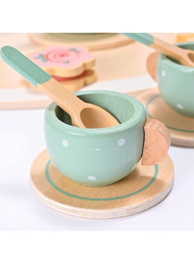 Wooden Tea Set for Little Girls Play Food Pretend Play Kitchen Accessories for 36 Months Old Girls and Boys Toddler Princess Tea Time Party Food Toys, Sensory Toys, Toddler Toys - Image 2