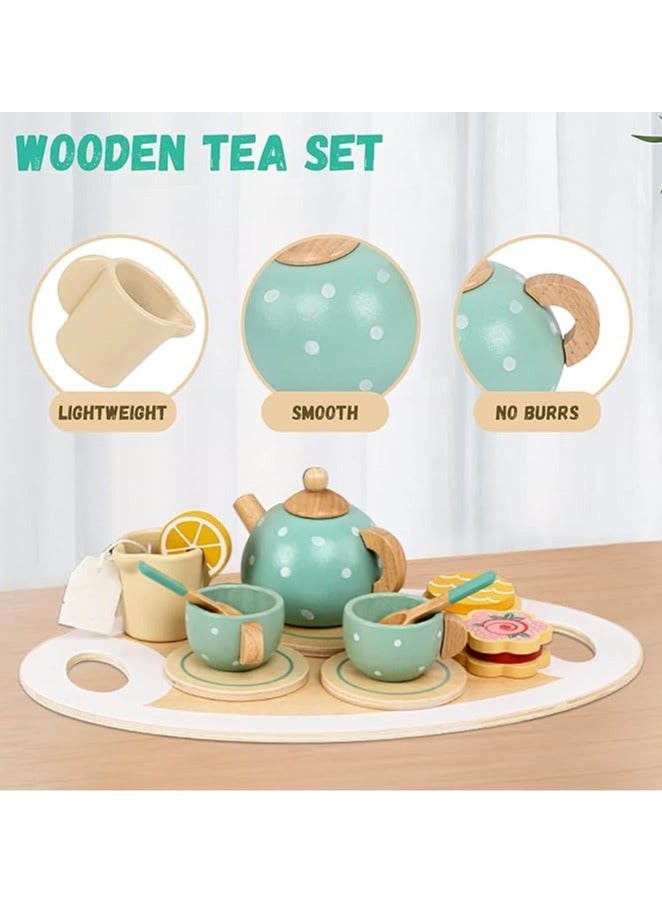 Wooden Tea Set for Little Girls Play Food Pretend Play Kitchen Accessories for 36 Months Old Girls and Boys Toddler Princess Tea Time Party Food Toys, Sensory Toys, Toddler Toys - Image 3