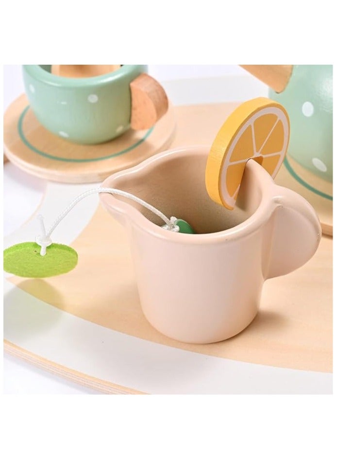 Wooden Tea Set for Little Girls Play Food Pretend Play Kitchen Accessories for 36 Months Old Girls and Boys Toddler Princess Tea Time Party Food Toys, Sensory Toys, Toddler Toys - Image 4