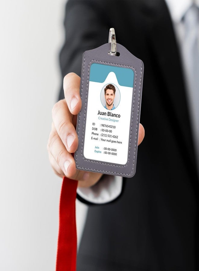 Mxxipp 6pcs Leather ID Badge Holder, Vertical Double Sided Clear ID Card Holder, Waterproof Name Badge Holder for School Office Teachers Students Staff- Black & Gray - Image 3
