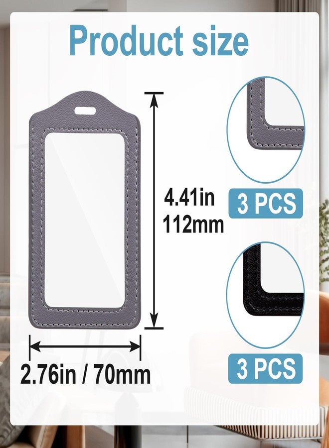 Mxxipp 6pcs Leather ID Badge Holder, Vertical Double Sided Clear ID Card Holder, Waterproof Name Badge Holder for School Office Teachers Students Staff- Black & Gray - Image 2