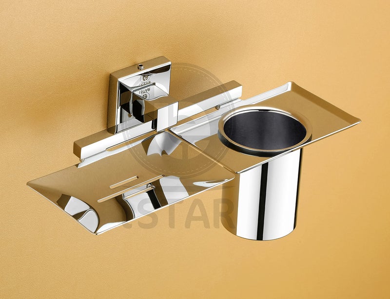 iSTAR Stainless Stainless Steel Soap Dish with Tumbler Holder/Soap Case with Toothbrush Stand/Soap Stand/Tooth Brush Holder/Bathroom Accessories (Chrome) Pack of 1 - Image 5