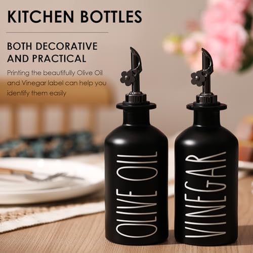 HOMCDALY Premium Olive Oil Dispenser for Kitchen, 11.8oz Glass Oil Bottles with Bamboo Tray, Black Oil&Vinegar Cruet Set, Kitchen Dispenser Bottles with Pourer | Set of 2 (11.8oz –P–Black) - Image 5