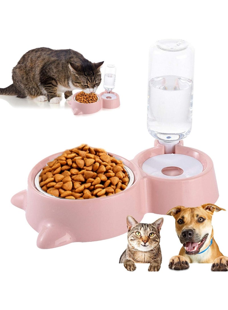 وعاء مزدوج للحيوانات الأليفة – جهاز تغذية أوتوماتيكي للحيوانات الأليفة والقطط – وعاء طعام مع زجاجة وموزع مياه للقطط والكلاب - Image 1