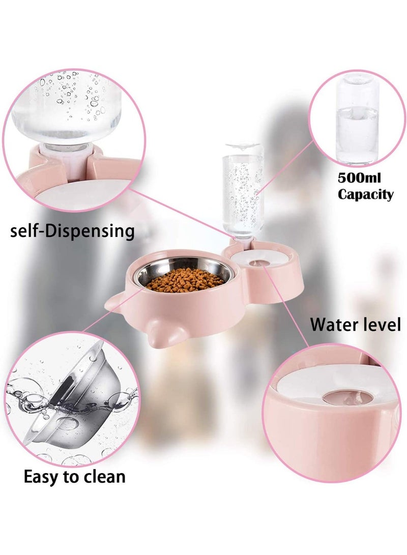 وعاء مزدوج للحيوانات الأليفة – جهاز تغذية أوتوماتيكي للحيوانات الأليفة والقطط – وعاء طعام مع زجاجة وموزع مياه للقطط والكلاب - Image 2