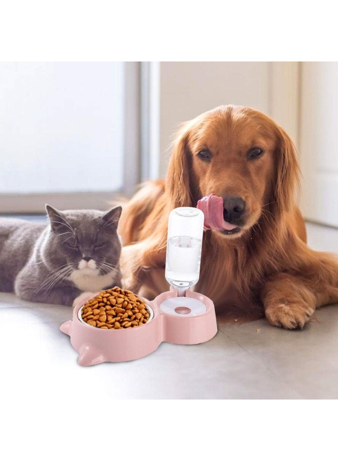 وعاء مزدوج للحيوانات الأليفة – جهاز تغذية أوتوماتيكي للحيوانات الأليفة والقطط – وعاء طعام مع زجاجة وموزع مياه للقطط والكلاب - Image 5