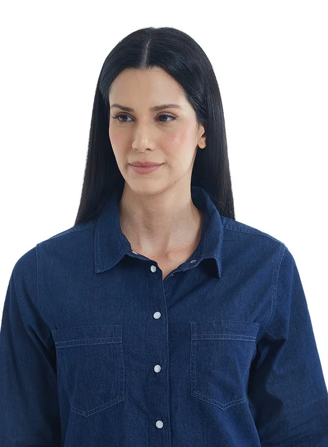 Asharae  Women's Full Sleeve Button Down Denim Shirt Comfortable Material, Breathable Daily Wear, Casual Fashion Outfit, Special Occasion Outfit, Trendy & Chic Apparel for Women | Best Price UAE