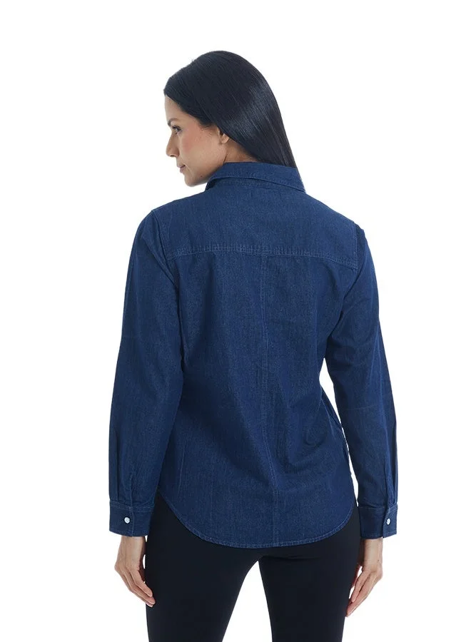 Asharae  Women's Full Sleeve Button Down Denim Shirt Comfortable Material, Breathable Daily Wear, Casual Fashion Outfit, Special Occasion Outfit, Trendy & Chic Apparel for Women | Best Price UAE