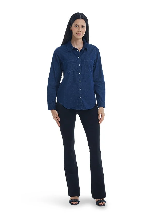 Asharae  Women's Full Sleeve Button Down Denim Shirt Comfortable Material, Breathable Daily Wear, Casual Fashion Outfit, Special Occasion Outfit, Trendy & Chic Apparel for Women | Best Price UAE