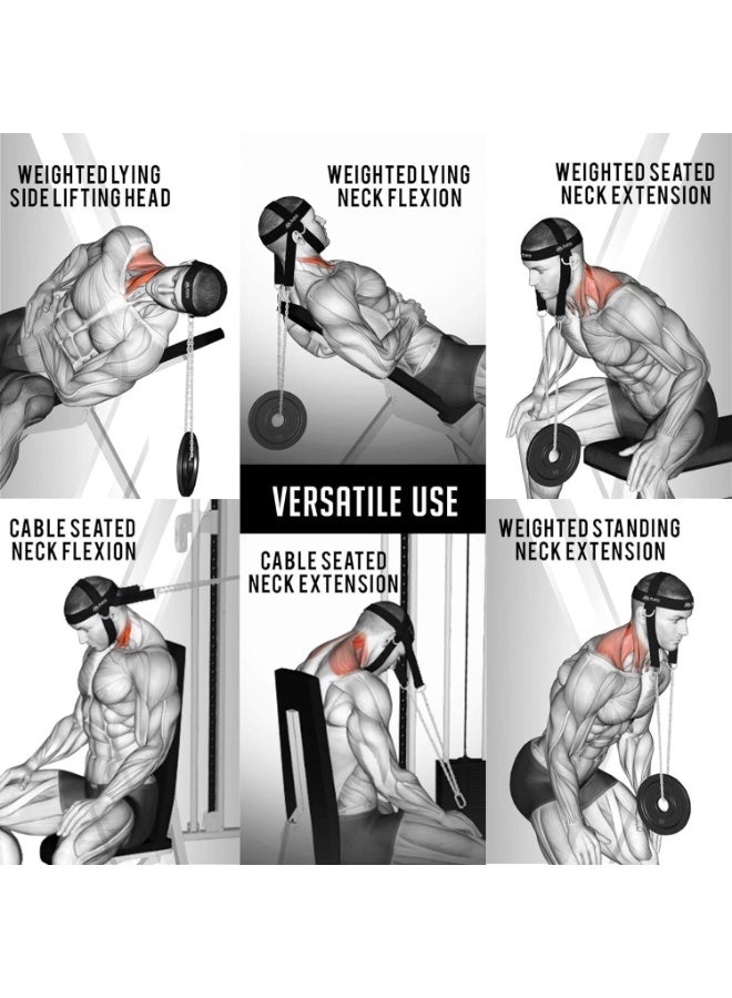 FLEXI MUSCLES حزام الرقبة من فليكسى مصلز - لحمل الأثقال وتدريب المقاومة. مصمم مع حلقات D قوية وسلسلة لضمان الاستقرار وقوة عضلات الرقبة القصوى. جهاز تمرين الرقبة مبطن. - Image 5