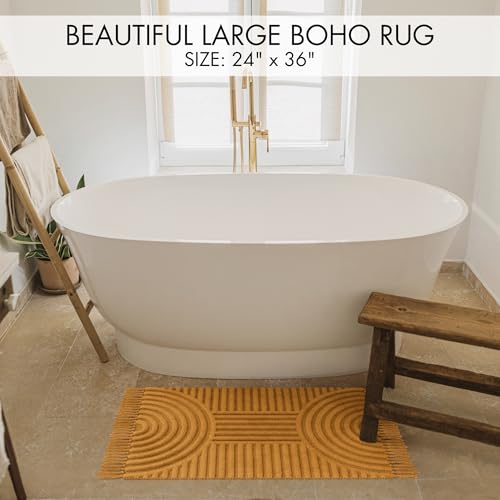 KIBAGA Beautiful Boho Rug with Tassels for Your Bathroom - Soft 2 x 3 ft. Cotton Rug Fits Perfectly Into Your Bath - Washable, Non-Slip Mat Ideal to Enhance Any Modern Home Decor, 24 x 36 inch - Image 2