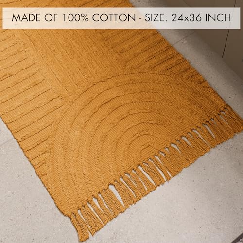 KIBAGA Beautiful Boho Rug with Tassels for Your Bathroom - Soft 2 x 3 ft. Cotton Rug Fits Perfectly Into Your Bath - Washable, Non-Slip Mat Ideal to Enhance Any Modern Home Decor, 24 x 36 inch - Image 4