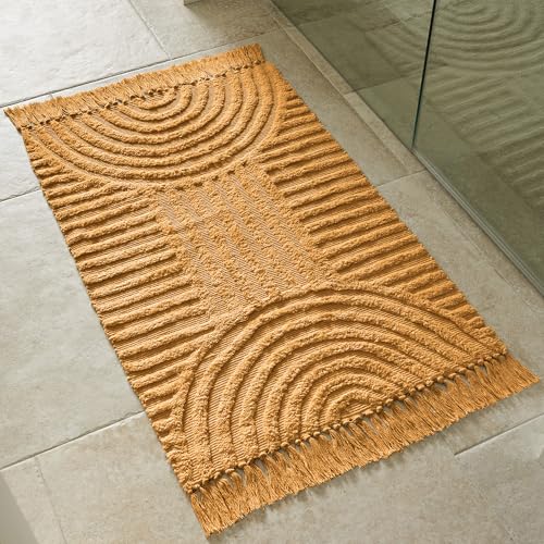 KIBAGA Beautiful Boho Rug with Tassels for Your Bathroom - Soft 2 x 3 ft. Cotton Rug Fits Perfectly Into Your Bath - Washable, Non-Slip Mat Ideal to Enhance Any Modern Home Decor, 24 x 36 inch - Image 1