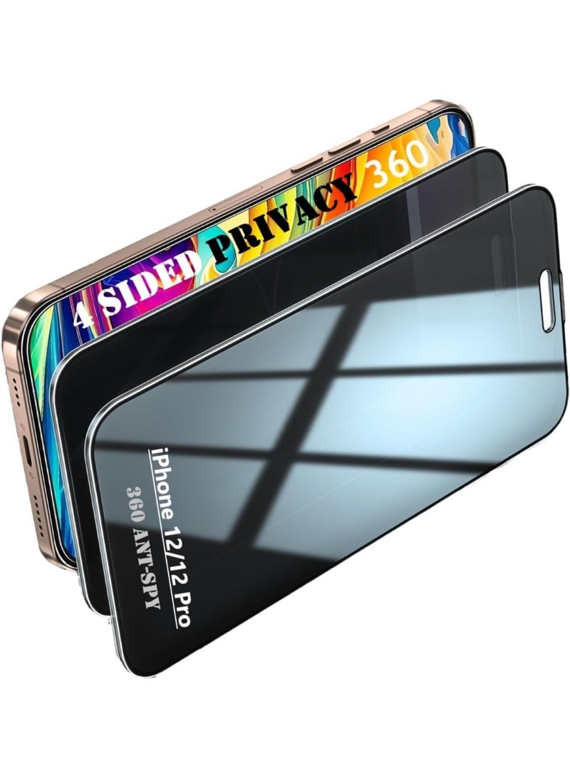 Muzz 360 Privacy Screen Protector for iPhone 12/12 Pro 2 Pack 360-Degree 4-Way Protection Privacy Tempered Glass Face ID Compatible iPhone 12/12 Pro