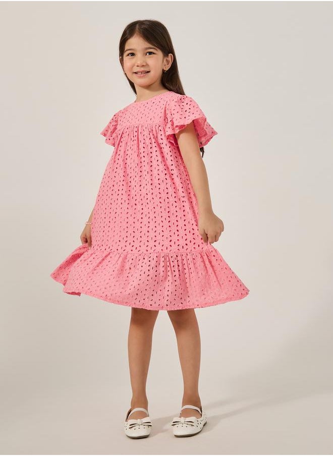 Styli - Schiffli Flared Sleeves A-Line Dress - Image 1