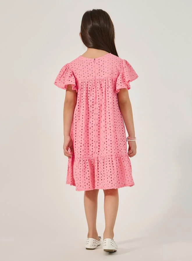 Styli Eyelet Ruffle Hem Dress