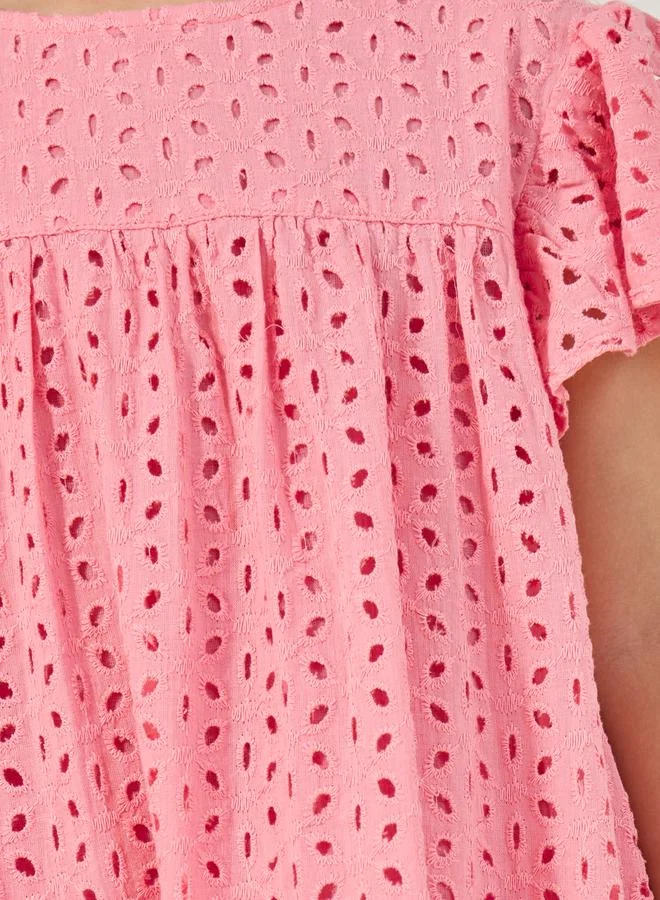 Styli Eyelet Ruffle Hem Dress
