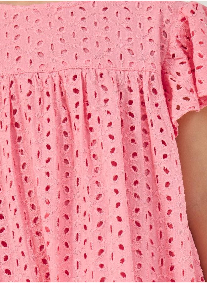 Styli - Schiffli Flared Sleeves A-Line Dress - Image 1