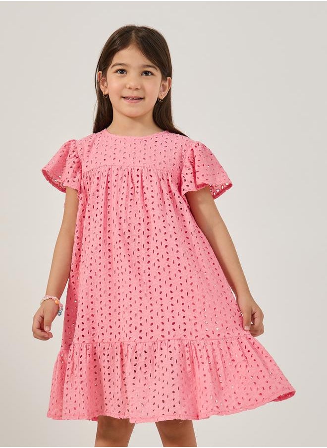 Styli - Schiffli Flared Sleeves A-Line Dress - Image 1