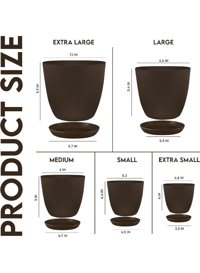 Utopia Home Plant Pots Indoor With Drainage - Pack Of 5 Decorative Flower Pots For Indoor Plants  - Image 3