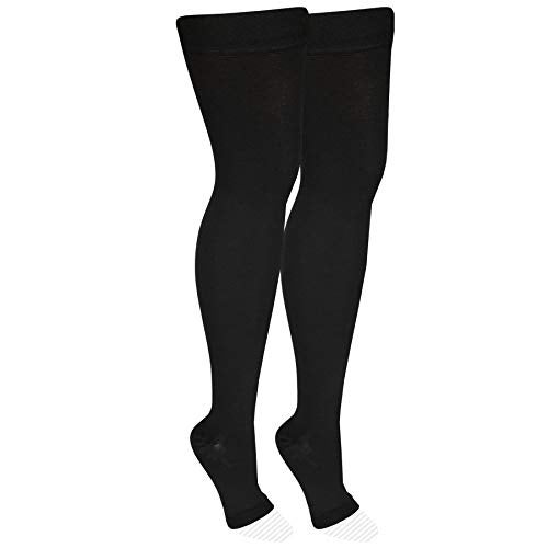 NuVein Medical Compression Stockings 2030 mmHg Support Women Men Thigh Length Hose Open Toe Black 2XLarge - Image 2