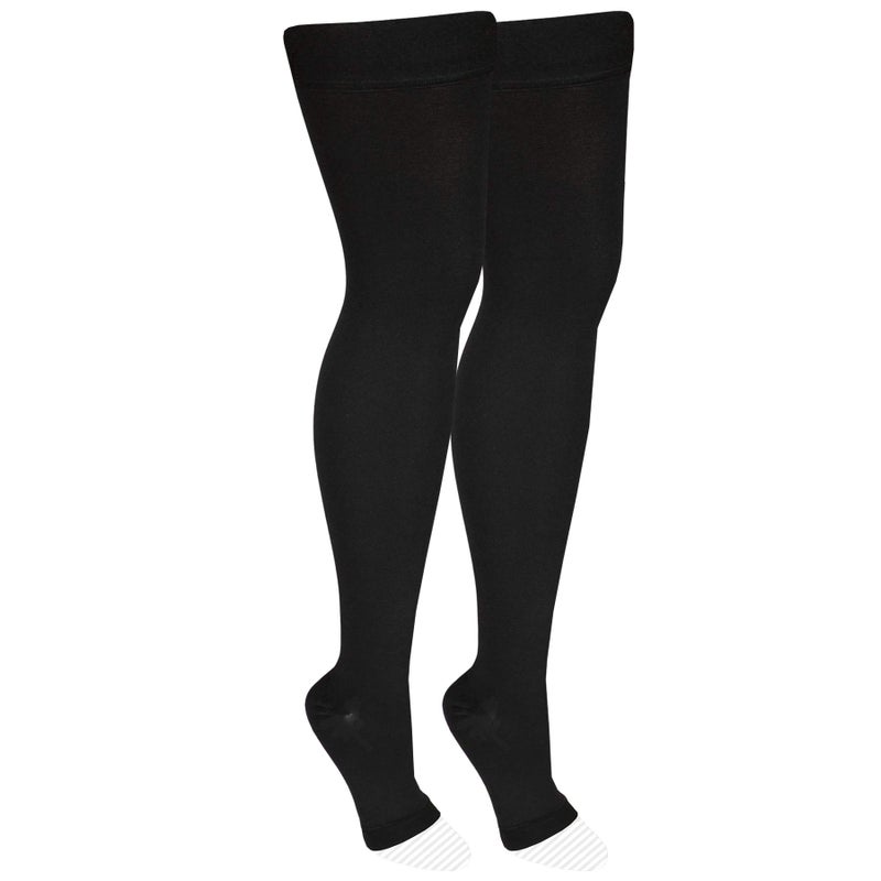 NuVein Medical Compression Stockings 2030 mmHg Support Women Men Thigh Length Hose Open Toe Black 2XLarge - Image 3