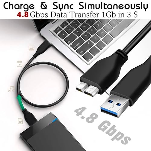 SaiTech IT 3 Feet USB 3.0 Cable A to Micro B high Speed Upto 4.8 Gbps Data Transfer Cable for Portable External Hard Drive - Black - Image 5