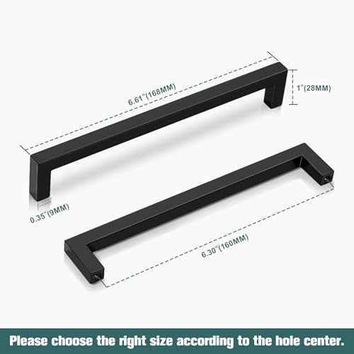 GOBEKOR 30 Pack 6-1/4in(160mm) Matte Black Cabinet Handles Solid Cabinet Pulls Square Dresser Drawer Pulls and Handles Modern Kitchen Hardware - Image 4