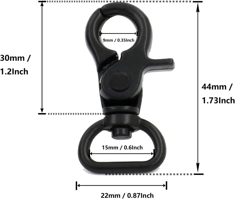 BIKICOCO 5/8'' Swivel Trigger Snap Hook Lobster Claw Clasp Spring Loaded Clip, D-Ring Ended, Black - Pack of 10 - Image 3