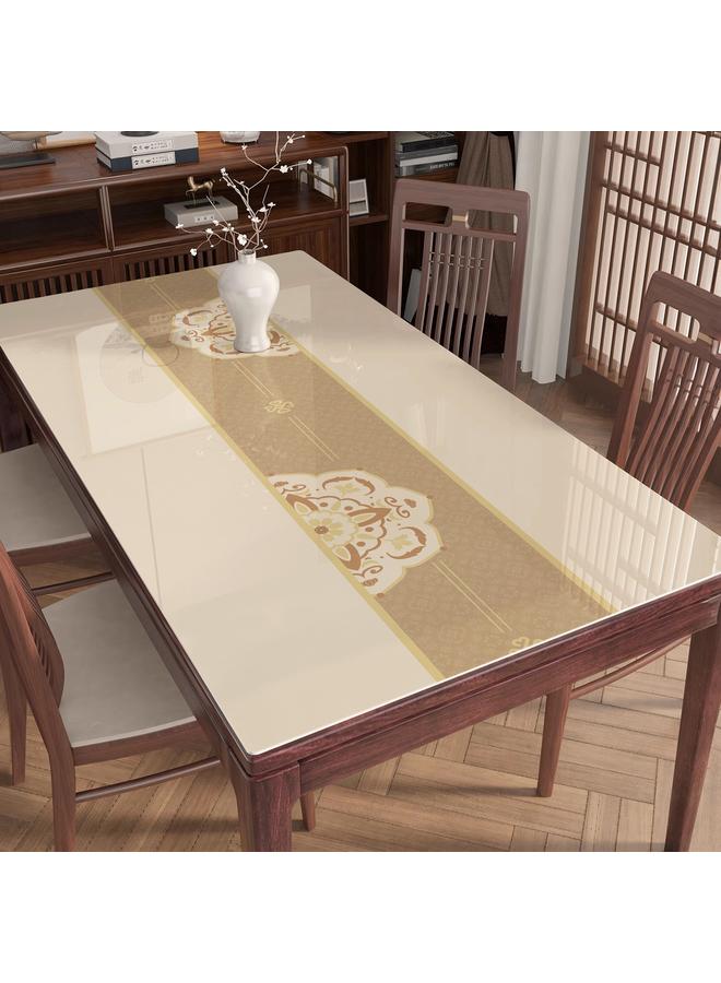 Bluejw New Chinese-style Waterproof And Oil-proof Tablecloth Anti-scalding Living Room Light Luxury High-end Dining Table Mat PVC Soft Glass Coffee Table Tablecloth - Image 1