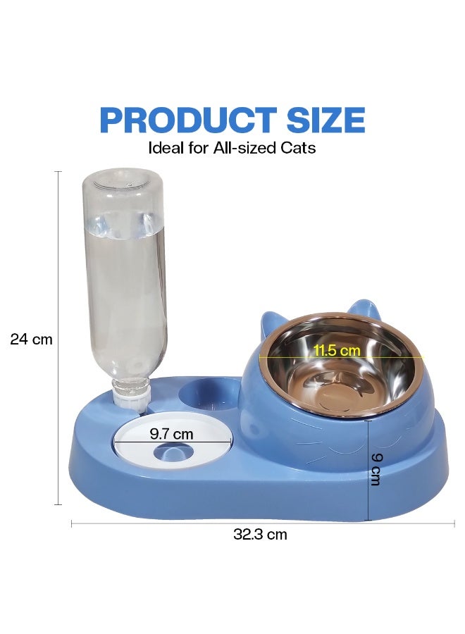 NNC PETS Dual bowl automatic feeder & water dispenser for Cats & Small dogs, Spill-proof food & water dispenser with Stainless steel bowl and Durable plastic, Easy to clean, 32.3 cm (BLUE) - Image 2