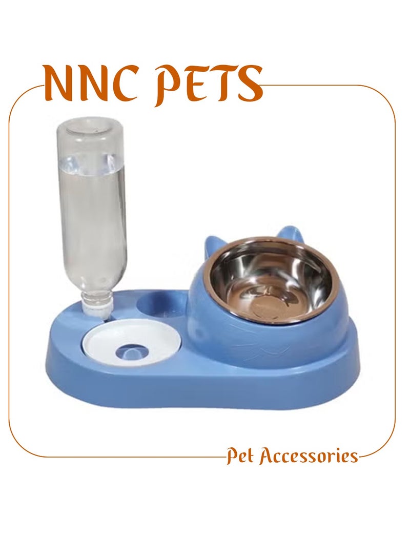 NNC PETS Dual bowl automatic feeder & water dispenser for Cats & Small dogs, Spill-proof food & water dispenser with Stainless steel bowl and Durable plastic, Easy to clean, 32.3 cm (BLUE) - Image 1