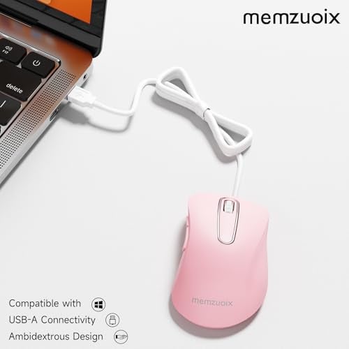 memzuoix Wired Mouse, USB Computer Mouse 1400 DPI Mobile Optical Mouse Ergonomic Design Computer Mice with 5FT Cord for Laptop, PC, Desktop, MacBook, 5 Buttons (Pink) - Image 2