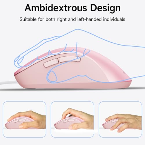 memzuoix Wired Mouse, USB Computer Mouse 1400 DPI Mobile Optical Mouse Ergonomic Design Computer Mice with 5FT Cord for Laptop, PC, Desktop, MacBook, 5 Buttons (Pink) - Image 5