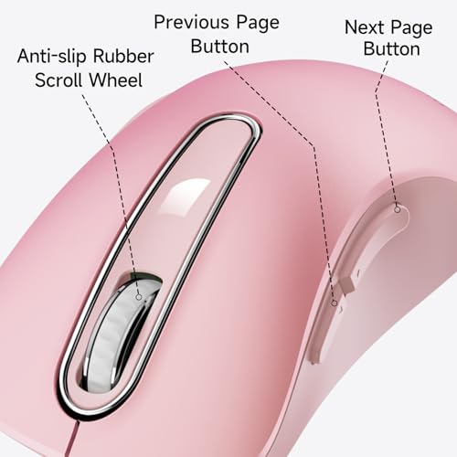 memzuoix Wired Mouse, USB Computer Mouse 1400 DPI Mobile Optical Mouse Ergonomic Design Computer Mice with 5FT Cord for Laptop, PC, Desktop, MacBook, 5 Buttons (Pink) - Image 3