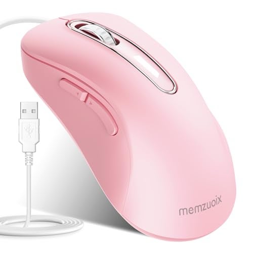 memzuoix Wired Mouse, USB Computer Mouse 1400 DPI Mobile Optical Mouse Ergonomic Design Computer Mice with 5FT Cord for Laptop, PC, Desktop, MacBook, 5 Buttons (Pink) - Image 1