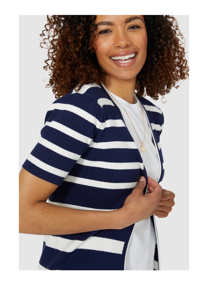 MAINE - Shortsleeve Edge to Edge Striped Cardigan - Image 1