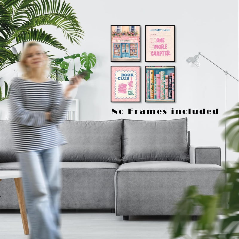 LUKIPOM Fantasy Book Store Club Wall Art Posters Set of 4, Reading Nook Corner Room Decor, Vintage Pink Bookish Canvas Prints Artwork Wall Decor for Home Library Classroom, 8x10 Unframed - Image 3