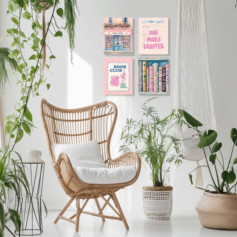 LUKIPOM Fantasy Book Store Club Wall Art Posters Set of 4, Reading Nook Corner Room Decor, Vintage Pink Bookish Canvas Prints Artwork Wall Decor for Home Library Classroom, 8x10 Unframed - Image 4