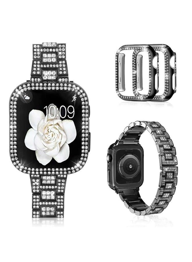 Mosonio Compatible with Apple Watch Band 40mm with Case Women, Bling Metal Wristband Strap with 2 Pack Bling PC Protective Cover for iWatch SE Series 6/5/4(40mm, Black) - Image 1