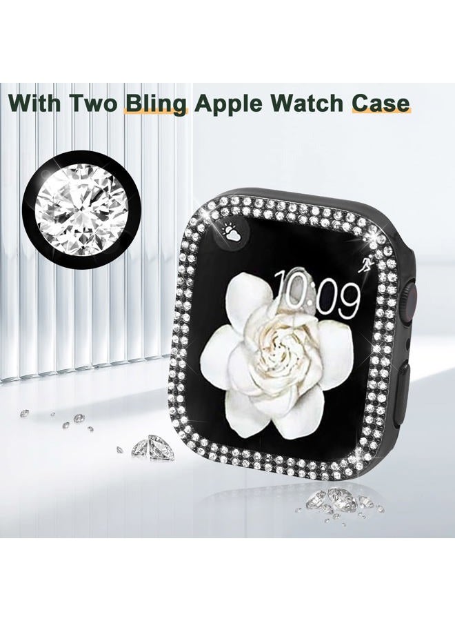Mosonio Compatible with Apple Watch Band 40mm with Case Women, Bling Metal Wristband Strap with 2 Pack Bling PC Protective Cover for iWatch SE Series 6/5/4(40mm, Black) - Image 5