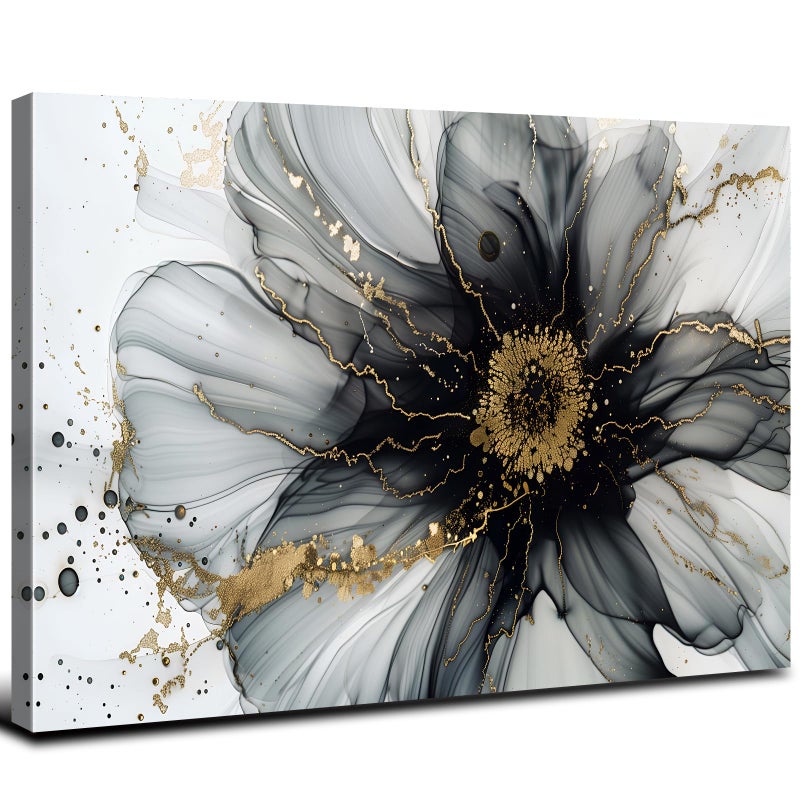 AREBOLO Black and White Abstract Wall Art Flower Wall Decor for Bathroom Living Room Modern Marble Picture Canvas Prints Painting Minimalist Watercolor Fluid Textured Poster Artwork Home Decorations 12x16 - Image 2