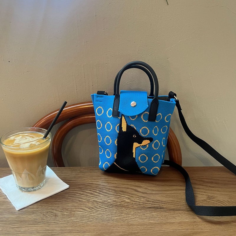 Korean Style Cute Cartoon Knitted Crossbody Handbag Phone Bag Bucket Bag - Image 4