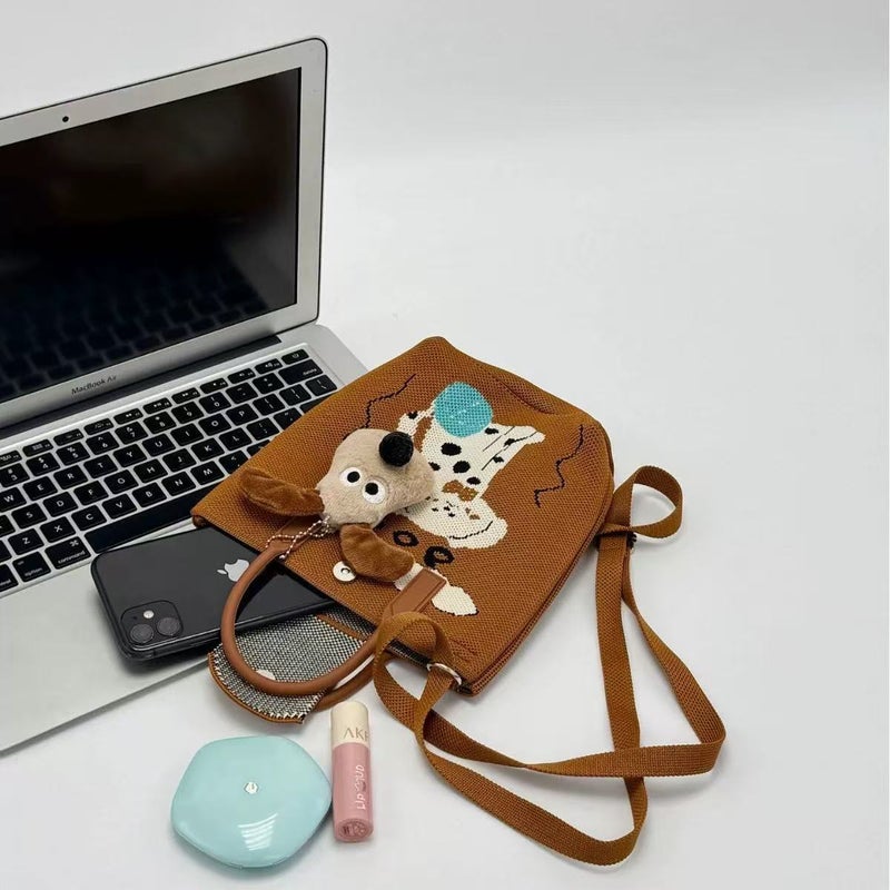 Korean Style Cute Cartoon Knitted Crossbody Handbag Phone Bag Bucket Bag - Image 3