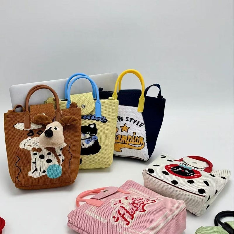 Korean Style Cute Cartoon Knitted Crossbody Handbag Phone Bag Bucket Bag - Image 2
