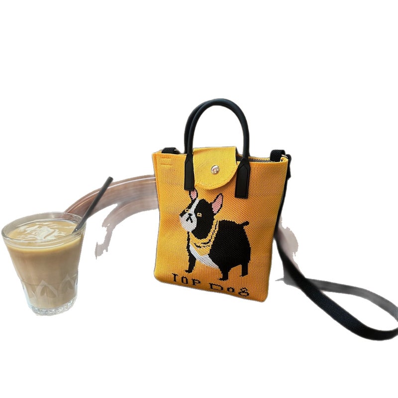 Korean Style Cute Cartoon Knitted Crossbody Handbag Phone Bag Bucket Bag - Image 5