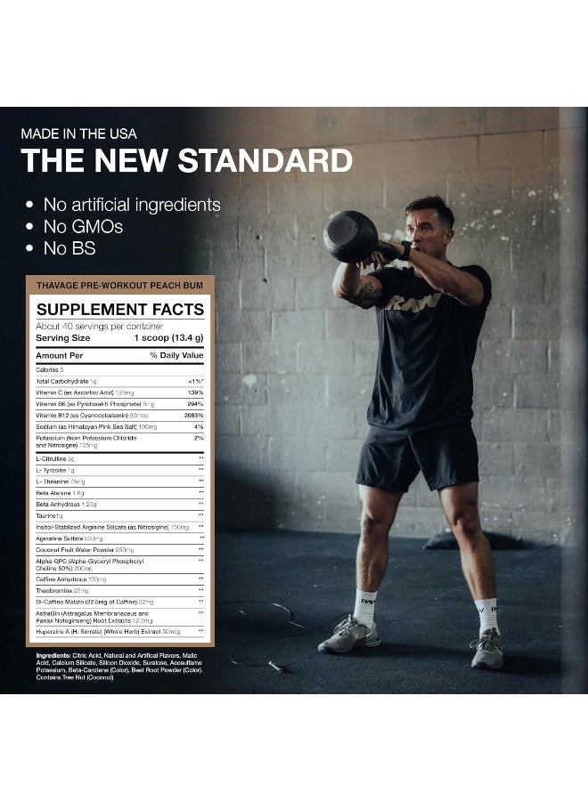 Raw مسحوق ثافاج لما قبل التمرين، 40 حصة، خوخ - Image 4