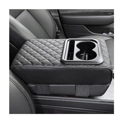 Suvnie Car Center Console Armrest Pillow, 14"×8.3" Memory Foam Auto Armrest Box Cover with Cup Holder & Phone Holder, Waterproof Leather Arm Rest Protector Cushion, Car Accessories (Diamond Pattern) - Image 1