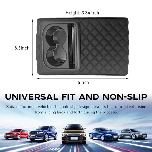 Suvnie Car Center Console Armrest Pillow, 14"×8.3" Memory Foam Auto Armrest Box Cover with Cup Holder & Phone Holder, Waterproof Leather Arm Rest Protector Cushion, Car Accessories (Diamond Pattern) - Image 2